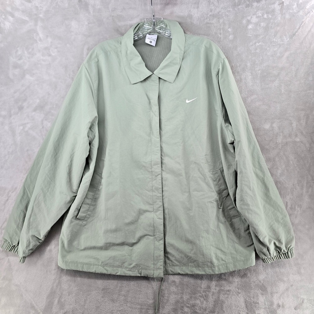 Nike Coaches Jacket Womens Large Sage Green Big Swoosh Nylon Windbreaker